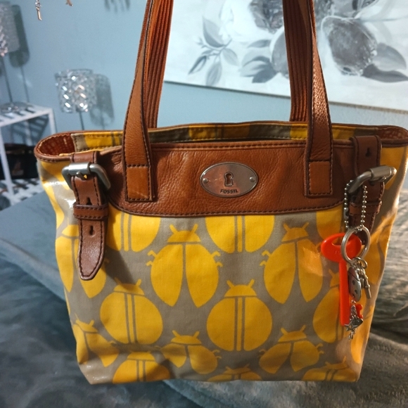 Fossil Handbags - Fossil Yellow and Brown Ladybug Tote Bag